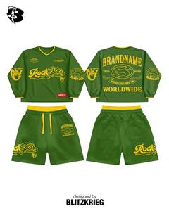 Ensemble de survêtement Rock Star blanc et bleu |   Maillot et short surdimensionnés à manches longues |   Ensemble de graphismes personnalisés OEM pour le marché mondial, marque privée - Product Image 5