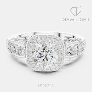 Bague de fiançailles en diamant de laboratoire certifié IGI 1,00 carat, taille ronde, or blanc 14 carats, F+ VS+, pavé, bijoux fins pour mariage, idéal pour un cadeau - Product Image 1