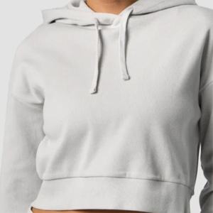 2026 New Design Women's Light <b>Grey</b> Cropped Hoodie Cotton Blend Fabric Heavy GSM Casual Wear Pullover Women's <b>Sweatshirts</b> - Product Image 6
