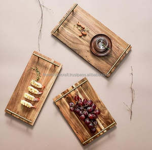 Élégant plateau de service en bois de taille personnalisée avec poignées en métal artisanat naturel pour salle à manger cuisine table basse fêtes restaurants - Product Image 3