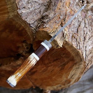 Handmade Industrial Grade Camping Skinner <b>Knife</b> with Damascus Steel Blade and <b>Bone</b> <b>Handle</b> in Leather Sheath - Product Image 3