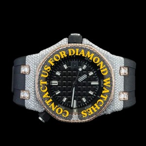 Reloj de Cuarzo con Esfera Negra Redonda, Diamantes Moissanite y Correa de Goma Negra, Diseño Clásico, Última Colección - Product Image 5
