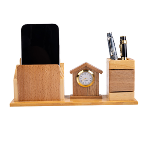 Natural Wood Eco-Friendly Pen Stand <b>Clock</b> Customized Designs Embossing Printing High Quality Wholesale Pen Holder for Home - Product Image 6