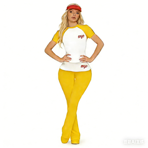 2026Stylish Color-Block Raglan Sleeve Flared Pants <b>Set</b> Breathable Stretchy Two-Piece Outfit for Fashion-Forward Active Women - Product Image 4