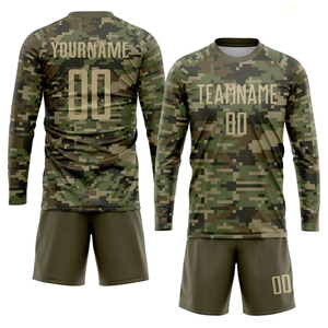 Nuevo Uniforme de Fútbol Personalizado 2026 con Estampado de Camuflaje Vegas Gold Olive por Transferencia Térmica, Pantalones Cortos de Secado Rápido de Alta Calidad - Product Image 5