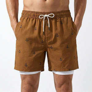 Luxury <b>Men's</b> Summer Beach <b>Trunks</b> with Built-in Liner Black Anchor Print Boardshorts Breathable Custom Logo Apparel - Product Image 2