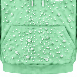Sweat-shirt à capuche unisexe vert menthe perlé avec cordon de serrage, poche kangourou, style streetwear personnalisé - Product Image 5