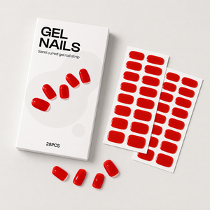 Faux ongles en gel classiques rouges naturels courts à presser, K-beauty, bandes d'ongles couleur unie - Product Image 1