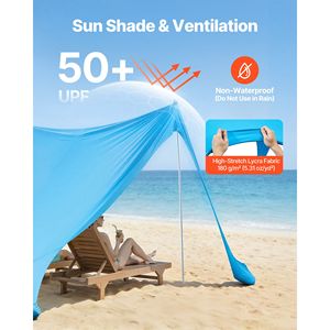 Tenda da Spiaggia Alta 2 Metri, Protezione Solare UPF50+, Gazebo 3,35 x 3,35 m Facile da Montare con Sacchi di Sabbia e Pali di Stabilità, Pronta per l'Estate - Product Image 3
