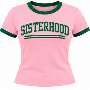   Camiseta gráfica rosa Sisterhood para mujer, camiseta informal de manga corta con cuello redondo, estilo hermandad, cómoda y a la moda para el día a día - Product Image 1