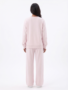 Ensemble sweat-shirt à col rond pour femme, haut à manches longues avec pantalon à jambes larges et cordon de serrage, tenue décontractée en deux pièces - Product Image 5