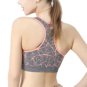 Seamless Halter Sports Bra For Women Gray With Neon Green Crackle Pattern Medium Support Yoga Wear - Product Image 3