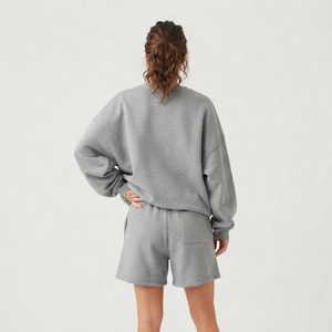 <b>Women</b> Crew Neck <b>Sweat</b> <b>Shorts</b> Set Casual Two Piece Long Sleeve 100% Polyester Cotton Loose Fit Winter Wear <b>Sweat</b> <b>Short</b> Set - Product Image 2