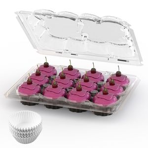 Confezione da 12 Scatole Trasparenti Monouso per Cupcake, 20 Set di Contenitori Impilabili a Cupola Alta, 240 Fogli per Decorazioni da Tavola e Feste - Product Image 3