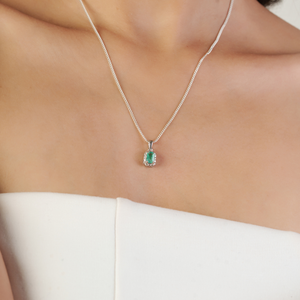 Delicate 925 Sterling Silver 100% Genuine <b>Emerald</b> & Diamond Fine Halo <b>Pendant</b> For Women's Jewelry Accessories - Product Image 2