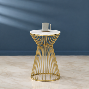 Hot Selling Modern Furniture Circle Round Gold Plated Side <b>Table</b> Iron Base White Marble Top End <b>Table</b> Customized for Hotel - Product Image 1