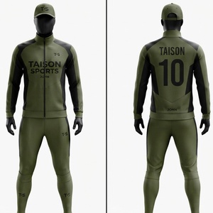 Ensemble d'entraînement de football unisexe en tricot de polyester premium 280 GSM, vert olive et noir, survêtement de performance avec logo personnalisé et capuche - Product Image 1