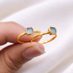 Natural Raw Aquamarine <b>Ring</b> <b>Adjustable</b> Gold Plated Tiny Gemstone <b>Ring</b> Minimalist Dainty Jewelry Gift For Her - Product Image 4