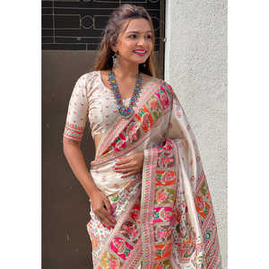 ผ้าไหมแคชเมียร์พัชมีนา ทออย่างประณีต พร้อมลายปักดิ้นทอง 700 กรัม ชุดทำงานสุดหรู - Product Image 2