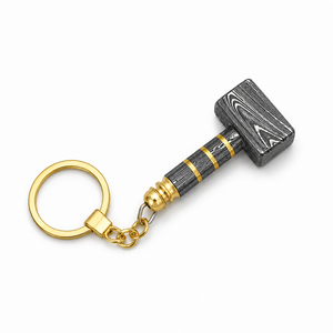 Jexmoo Custom Handmade Damascus Steel Hammer Keychain with Gold Plated Chain <b>Square</b> Shape Classic Style with Ring Box - Product Image 5