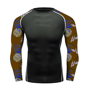 Chemise de compression à manches longues pour homme, impression par sublimation, séchage rapide, spandex polyester, motif bleu jaune, taille adulte, personnalisable - Product Image 4