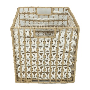 Cesta de almacenamiento rectangular de jacinto de agua tejida a mano, cesta de lavandería plegable ecológica con asa personalizada - Product Image 5