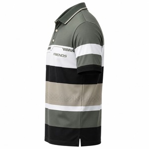 Polo à manches courtes en tricot rayé pour homme, design décontracté respirant, logo sur le devant - Product Image 4