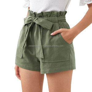 Shorts de Lino y Algodón de Cintura Alta para Mujer, con Cordón Ajustable, Corte Holgado, Color Blanco Sólido, Estilo Casual de Verano - Product Image 4