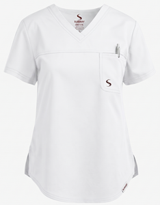 Blouse d'hôpital en coton blanc pour femme, tissu tricoté - Product Image 1