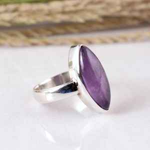 925 Sterling Silver Purple Amethyst Natural Marquise Gemstone Statement <b>Ring</b> Handcrafted <b>Adjustable</b> Band Jewelry Unisex Boho - Product Image 2