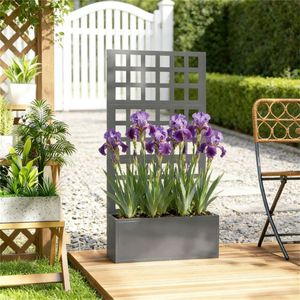 Fioriera Rialzata Grigia e Scaffale per Giardino, Elegante Recinzione, Traliccio e Cancelli - Product Image 1