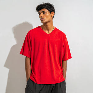 T-shirts d'été à col en V et épaules tombantes pour hommes, t-shirt oversize léger de haute qualité pour hommes, 100% polyester coton, t-shirt à col en V - Product Image 6