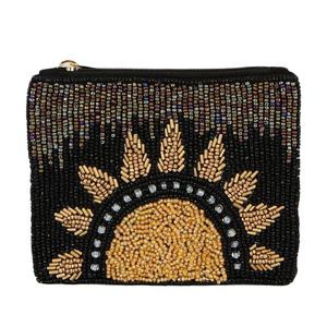 Monedero de cristal negro con cuentas, bolsa con cremallera, patrón de remaches hecho a mano, cartera grande - Product Image 1