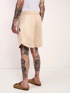 Men's Beige Cotton Canvas Bermuda Shorts With Drawstring Waist Casual Style Mid Rise Solid Color Breathable Design Shorts - Product Image 3