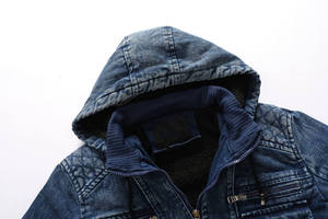 Wholesale 2021 New Fashion distressed Jean Jacket Coat Washed Cotton Custom Print Blue Men Jacket With Fleece Hoodie - Product Image 3