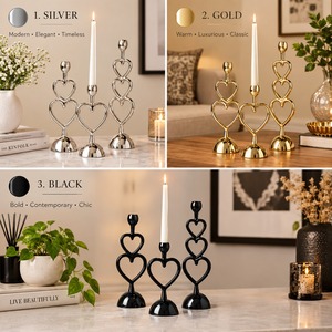 Golden Heart Shape <b>Candle</b> Stand <b>Set</b> Brass Home Decor 20 24 28cm Valentine's Day Decoration - Product Image 3