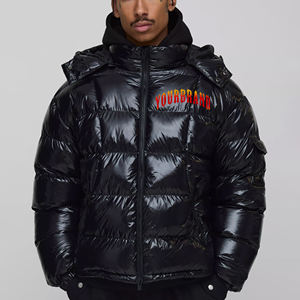 New Arrival 2026 Men's Black Hooded Puffer <b>Jacket</b> Windproof Zipper Closure Polyester Filling Streetwear Winter Coat Regular Fit - Product Image 4