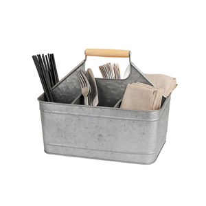 Porta utensilios vintage galvanizado, organizador de cubiertos de metal plateado para encimera con asa, almacenamiento de cubiertos para cocina - Product Image 3