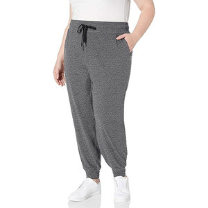 Women's High Waist Drawstring <b>Pants</b> Solid Gray Knitted Loose Fit Ankle-Length Casual Joggers With Pockets - Product Image 1