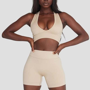 Breathable Yoga Sports <b>Bra</b> Set Removable Pads Spandex/Nylon Material Front Logo Plus Hot Selling Custom Size Women High Support - Product Image 1