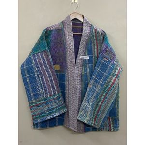 Handmade 100% Cotton Patchwork <b>kantha</b> Kimono <b>Jacket</b> Full Sleeve Shawl Collar Eco-Friendly Women's Wear <b>jacket</b> - Product Image 2
