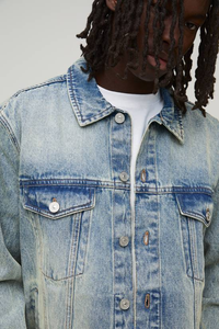 Chaqueta Vaquera Slim de Invierno para Hombre, Personalizada, de Alta Calidad, con Estampado Digital, Cierre de Botones, Cuello Alto y Mangas Largas - Product Image 3