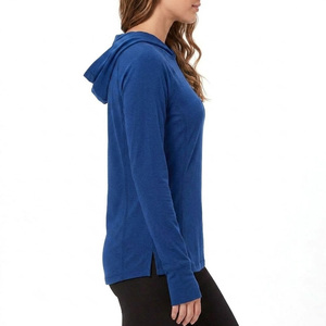 Sweat à capuche bleu uni pour femme, respirant, UPF 50, polyester, manches longues, pour activités de plein air - Product Image 4