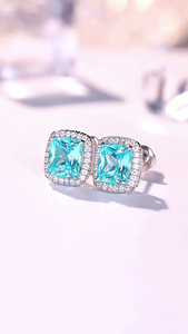 Pendientes de diamantes azules de corte cojín de 1.5 quilates de la mejor calidad con diamantes blancos, pendientes de lujo para boda - Product Image 3