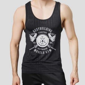 Débardeur noir à col rond pour homme, imprimé Bodybuilding Center, séchage rapide, style sportif - Product Image 1