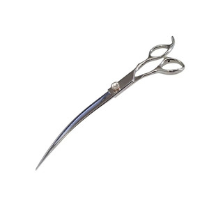 Ciseaux professionnels de gros pour poils d'animaux, courbés à 45 degrés, en acier inoxydable japonais 440C, manche long de 7,5 pouces, pour droitiers, sécurisés - Product Image 1
