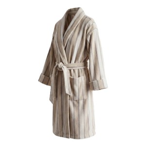 Peignoir long en tissu éponge rayé pour femme, manches longues, en coton doux, respirant, pour l'hiver, avec cordon de serrage - Product Image 5