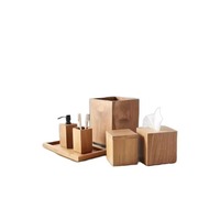 Ensemble d'accessoires de salle de bain modernes en bois écologiques, couleur personnalisée, décoratif, cinq pièces : plateau de bain, pot, porte-mouchoirs, porte-savon