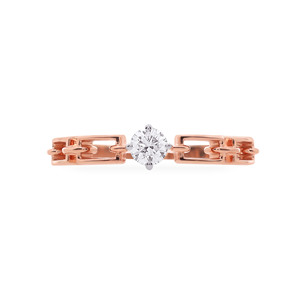Bague solitaire à maillons en or rose avec pierre en zircone cubique de taille ronde, bijoux de fiançailles élégants pour femmes, cadeau - Product Image 2