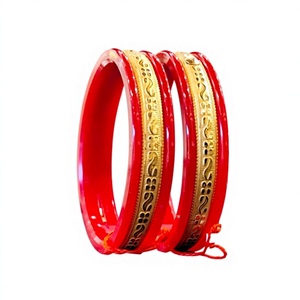 Paire de bracelets Pola en or massif 22 carats, rouges, traditionnels, style Bengali, avec laminage d'or, bijoux pour femmes, 2,830g, or certifié - Product Image 2